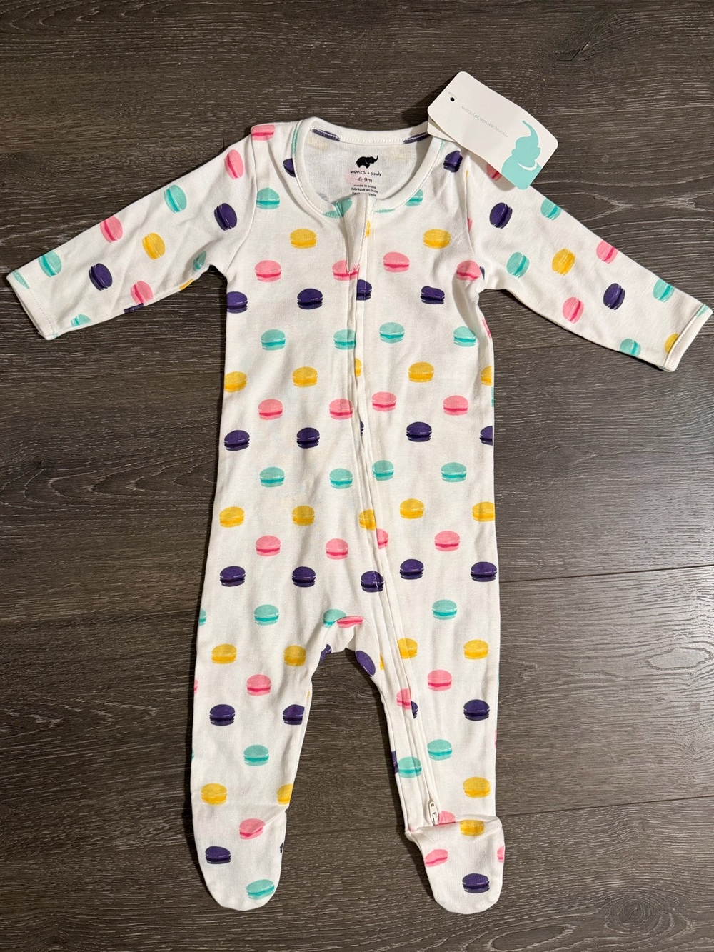 Infant Footed One-Piece Pajamas in White with Multicolor Macaron Dots